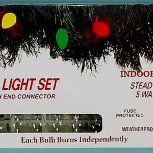 Christmas light set packaging with colorful bulbs