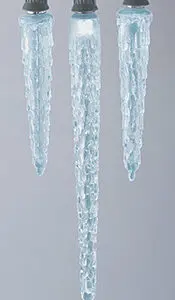 Hanging icicle decorations on display