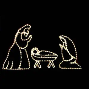 Nativity scene in Christmas lights