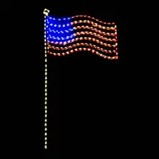 Neon American flag lights up night
