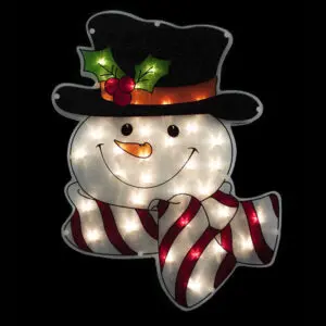 Smiling snowman with candy cane scarf
