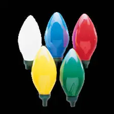 Five vibrant Christmas bulbs in assorted colors
