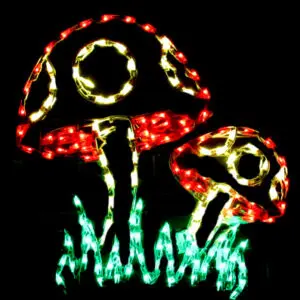 Colorful mushroom decorations with lights