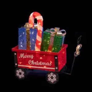 Christmas wagon with gifts and candy cane