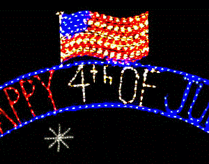 Illuminated American flag and stars