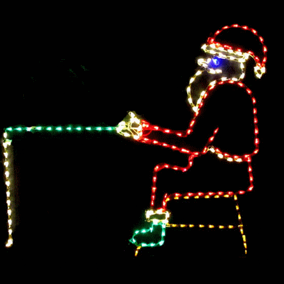 Santa fishing in holiday lights display