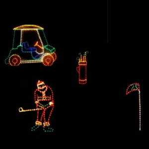 Festive golf cart and golfer lights