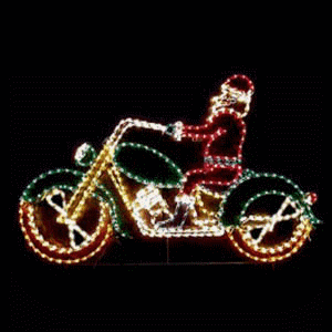 Festive motorcycle lights with Santa figure