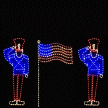Illuminated figures saluting flag