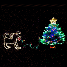 Festive dog with Christmas tree lights