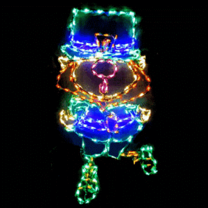 Neon leprechaun figure in darkness