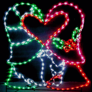 Christmas lights forming festive heart and bell