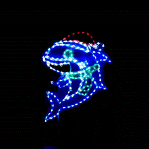 Festive dolphin light decoration at night